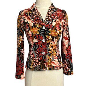 70s vintage floral print blouse pointed notched collar shirt top buttonup.